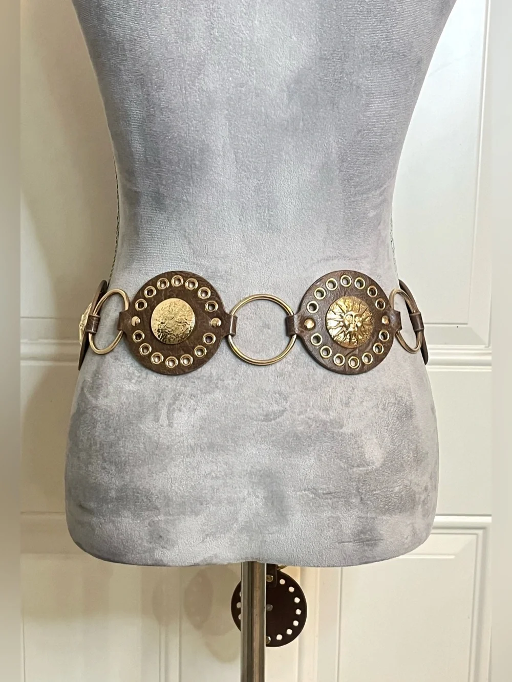 Boho Gold Brown Concho Sun Medallion Chain Link Belt Western Hippie Festival